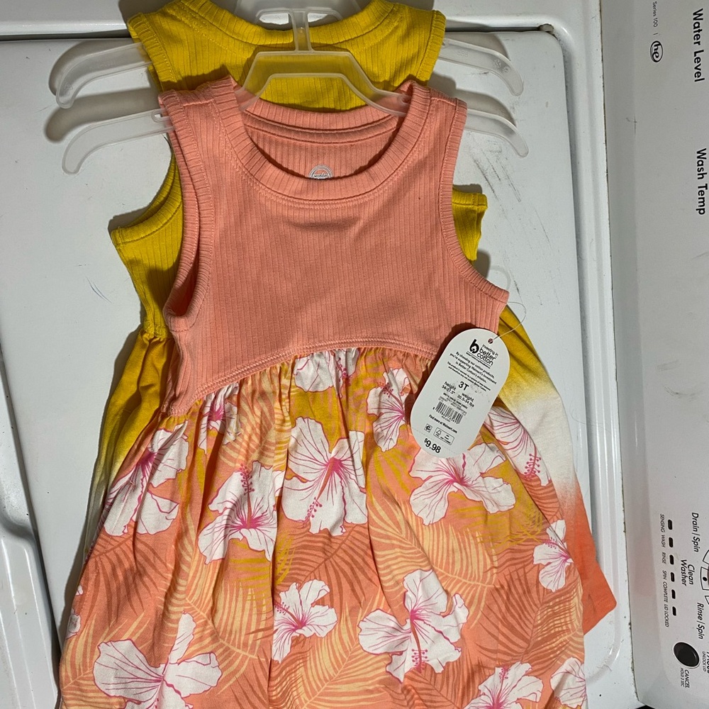 Burt's Bees Baby Peach and Yellow Floral Dress Set
